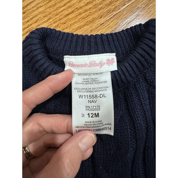 Bonnie Baby 12 Months Navy Blue Tulle Skirt Sweater Winter Dress - Picture 2 of 6